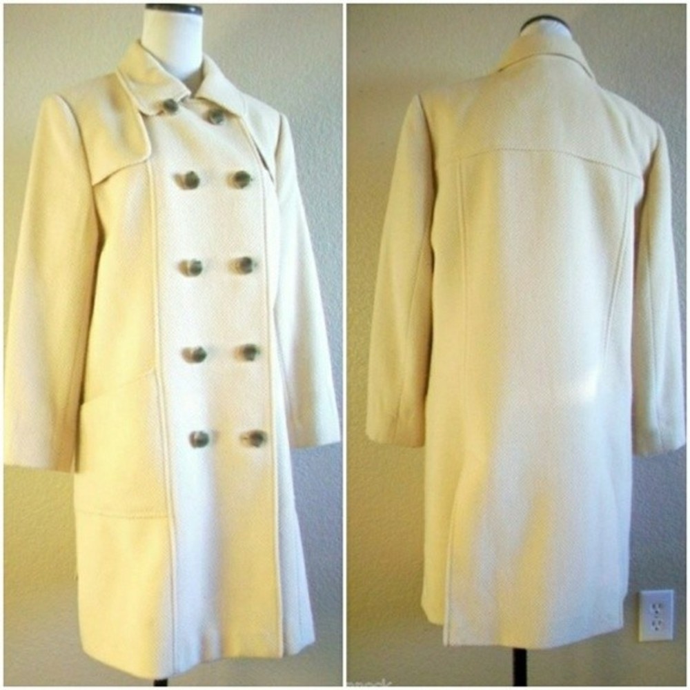 TALBOTS LONG WOOL COAT 85% WOOL 15% Rabbit Hair Beige Tan 12 P Womens 12 P